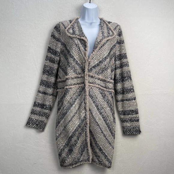Chico's 2 (Women's Large) Grey Pattern Long Sweater Cardigan, Wool Blend - Picture 3 of 15